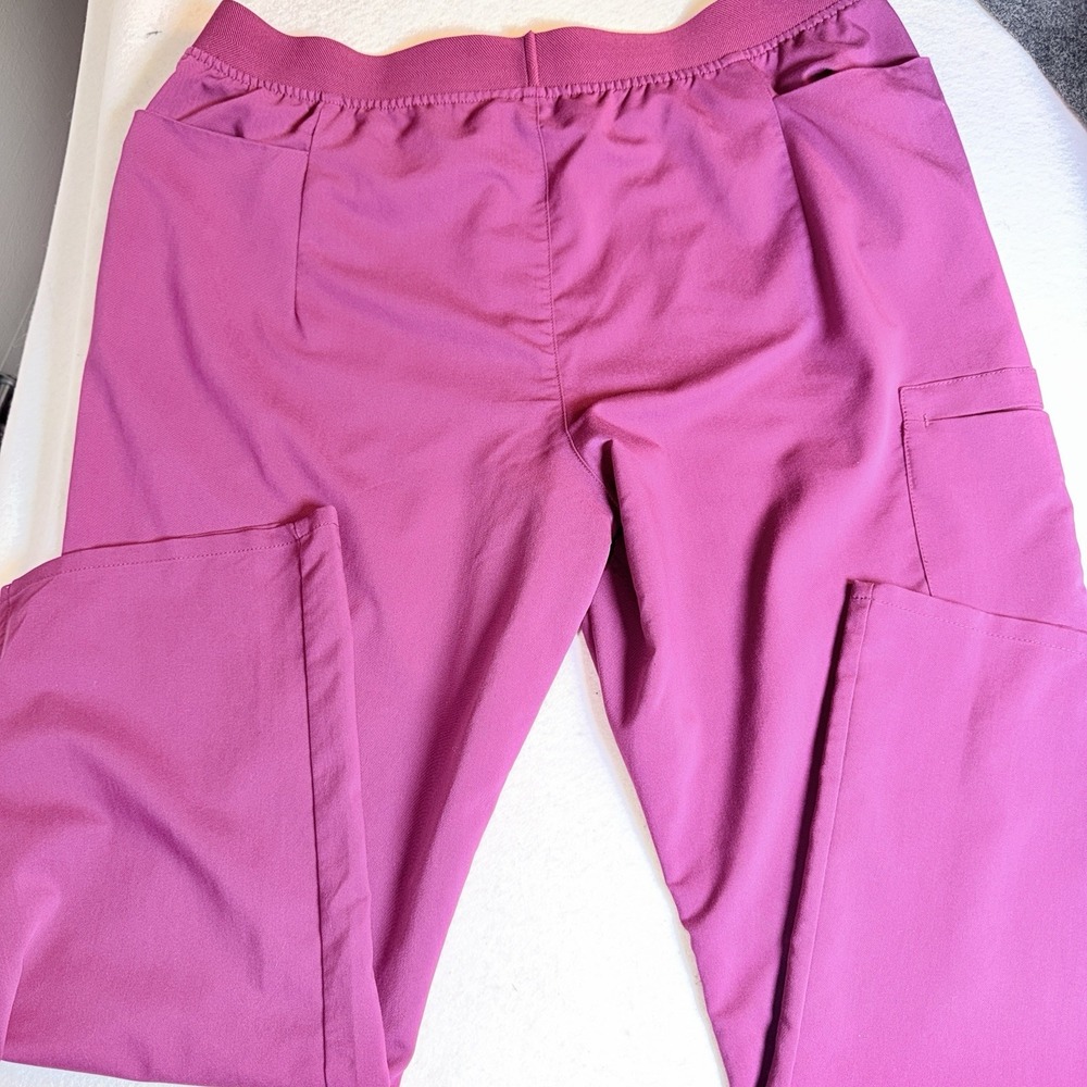 Cherokee Womens XL Petite Scrub Pants Wine Burgundy Cargo Straight Leg Stretch - Picture 8 of 13